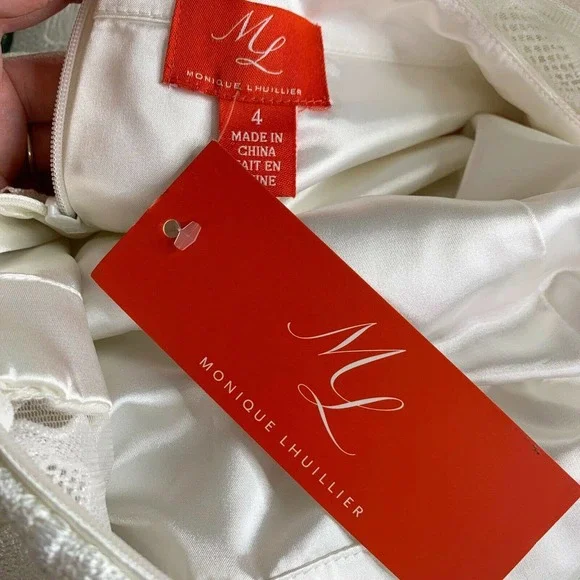 Monique Lhuillier Dress 4 Wht Lace Cocktail High Neck Structured 444209 NWT $598 - Picture 9 of 12